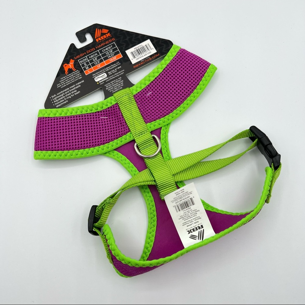 RBX Mesh Purple Neon Green Trim Dog Harness Size Large NEW - Picture 3 of 5